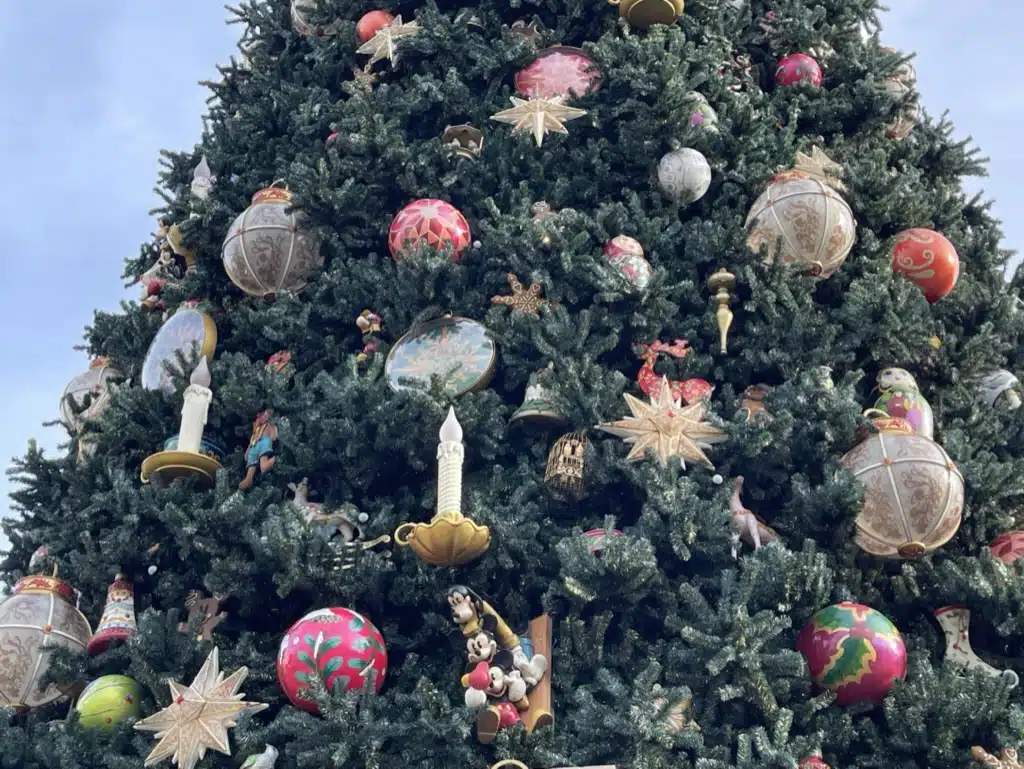 Christmas tree during winter in Disneyland Paris